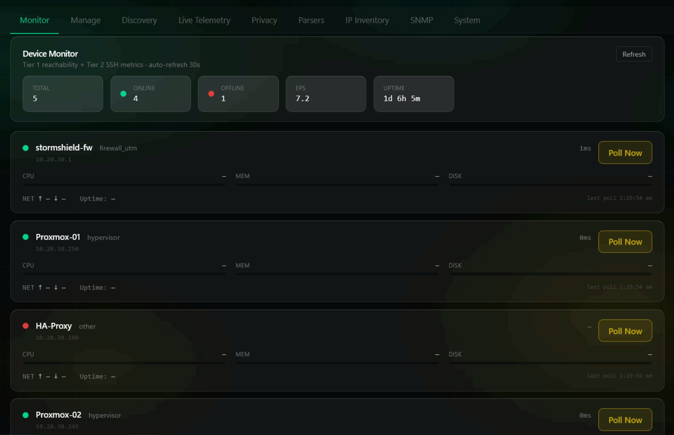 GhostAnalyst Sidecar device monitoring dashboard